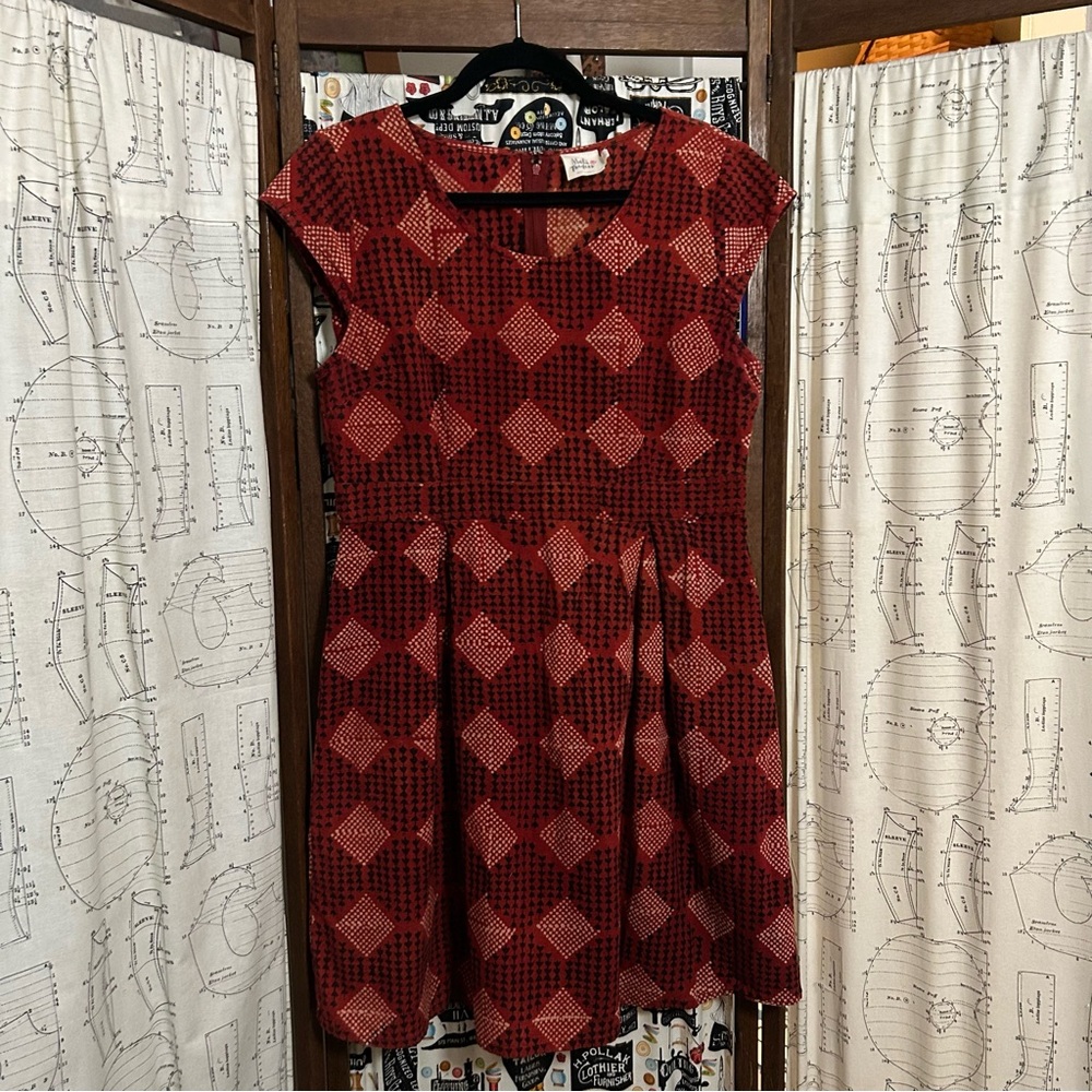 Mata Traders Rusty Orange and Black Patterned Dress
